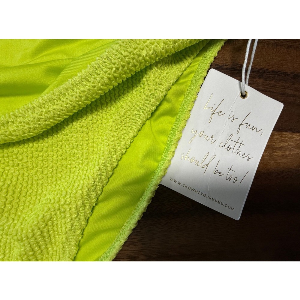 Show Me Your Mumu Bikini Bottoms Women XXL Neon Lime Smocked Crinkle Festival - Picture 7 of 7